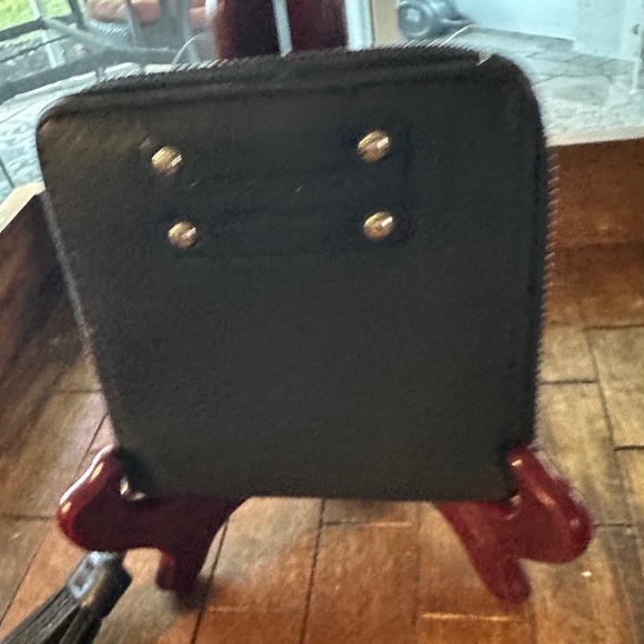 Kate Spade vintage Black Pebbled Leather Zip Arnd Tassel Wallet Polka Dot Lining - Picture 3 of 10